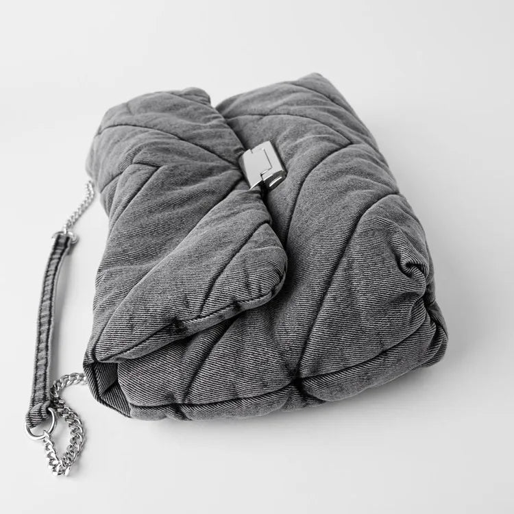 Kucho Black Denim Quilted Handbag - 34.5 x 8.5 x 25cm
