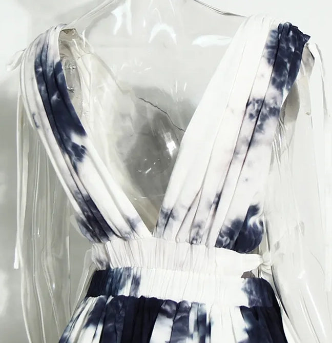 Kucho Black & White Tie Dye Empire Dress