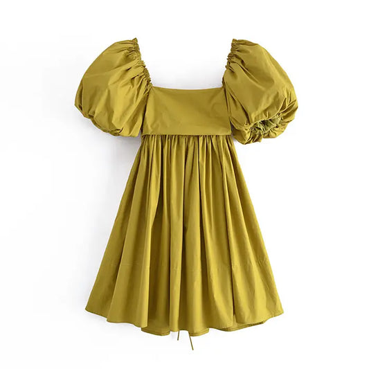 Kucho Mustard Puff Sleeve Dress