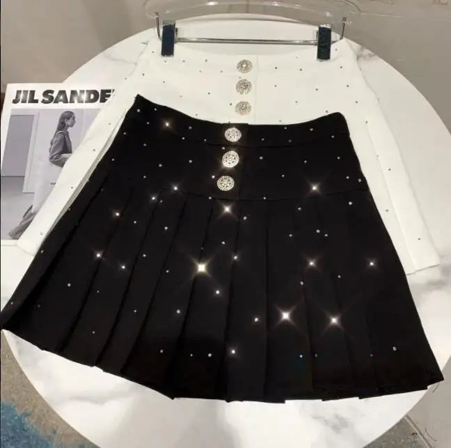 Kucho Black / White Sparkle Pleated Mini Skirt