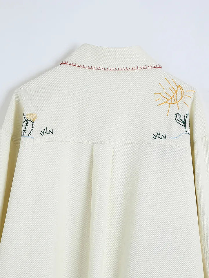 Kucho Cream Oversized Embroidery Jacket