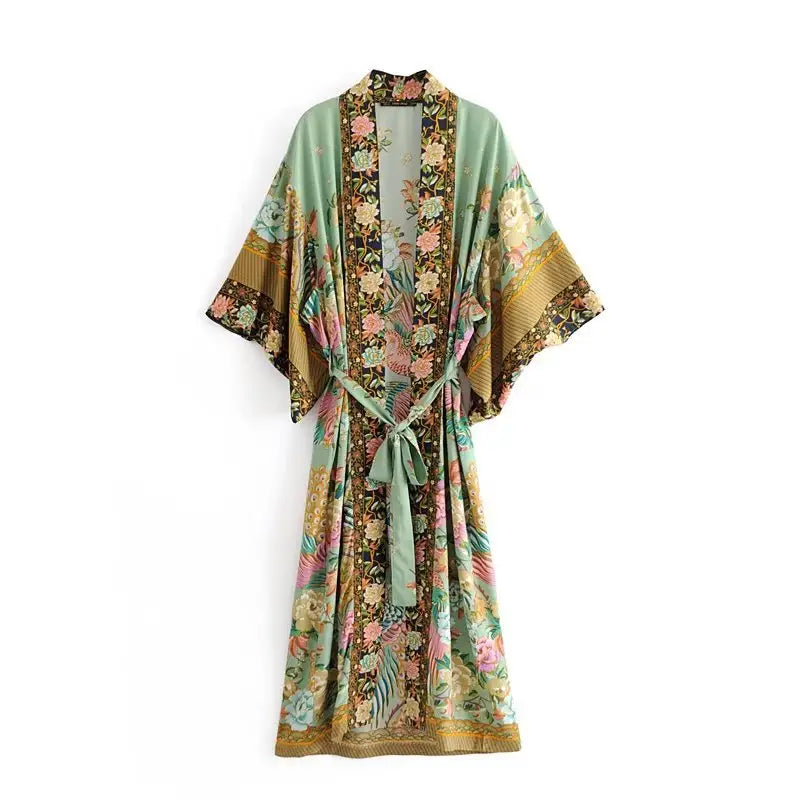 Kucho Mint Pink Bird Kimono