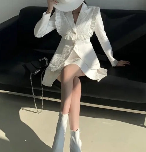 Kucho White Frill Skirt Suit