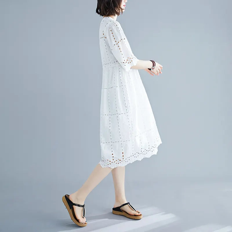 Kucho White Oversized Cut Out Cotton Dress