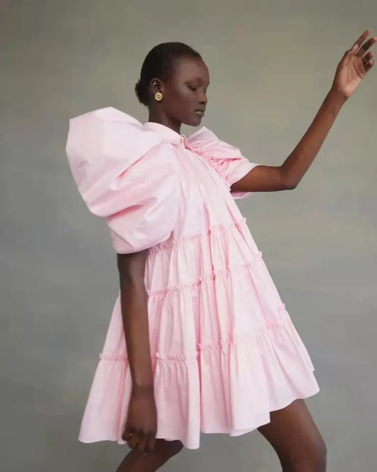 Kucho White / Pink Short Swing Summer Dress