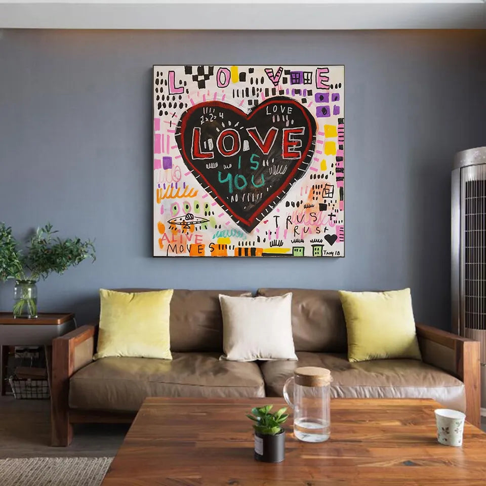 Kucho Black Heart Graffiti Canvas Wall Art - Multiple Sizes