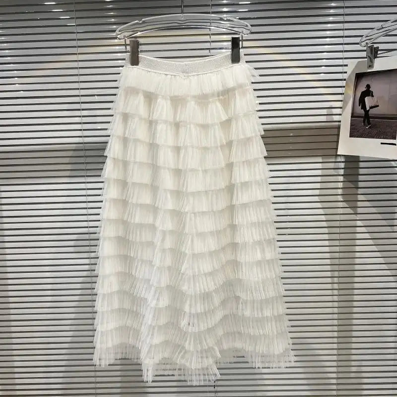 Kucho Black & White Frill Layered chiffon Maxi Skirt