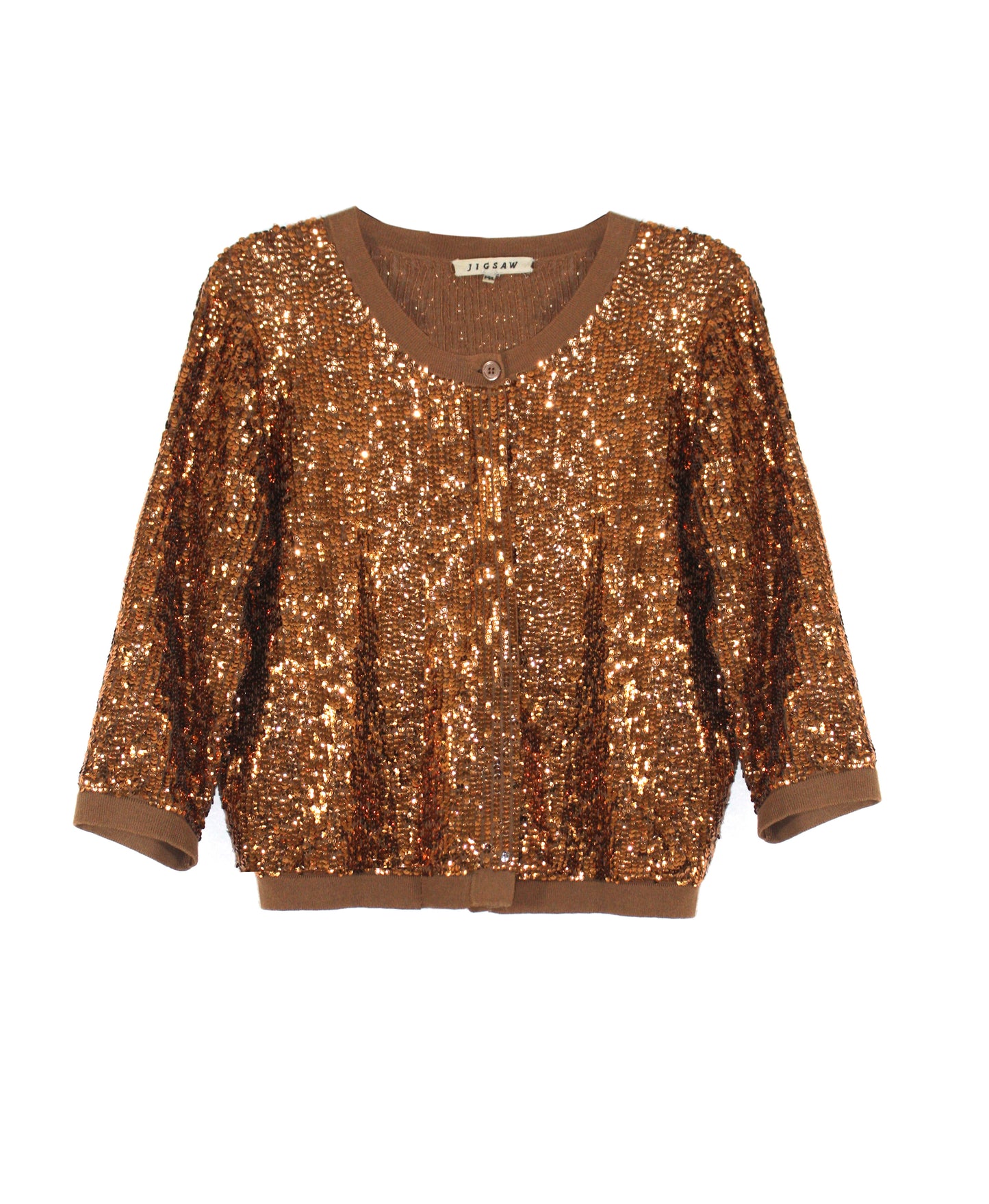 Kucho Orange Copper Jigsaw Sequin Cardigan - pre-loved