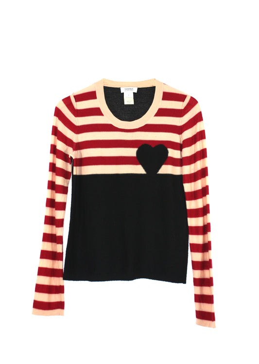 Kucho Red Sonia Rykiel Knitted Heart & Stripe Jumper - pre-loved